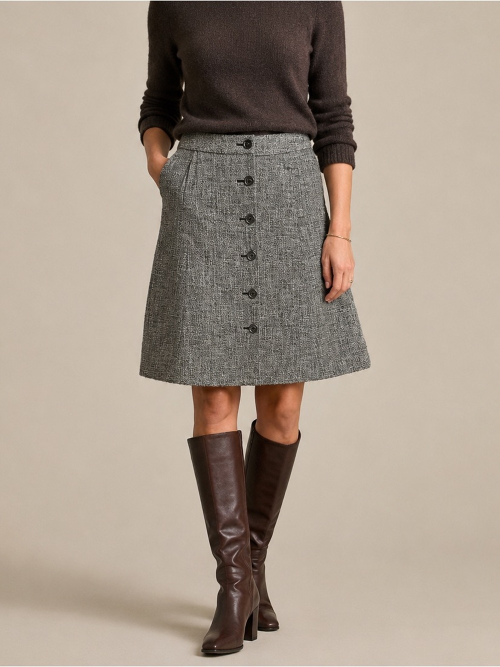 Banana Republic Gray Marled Button Front A-line Skirt 2/4